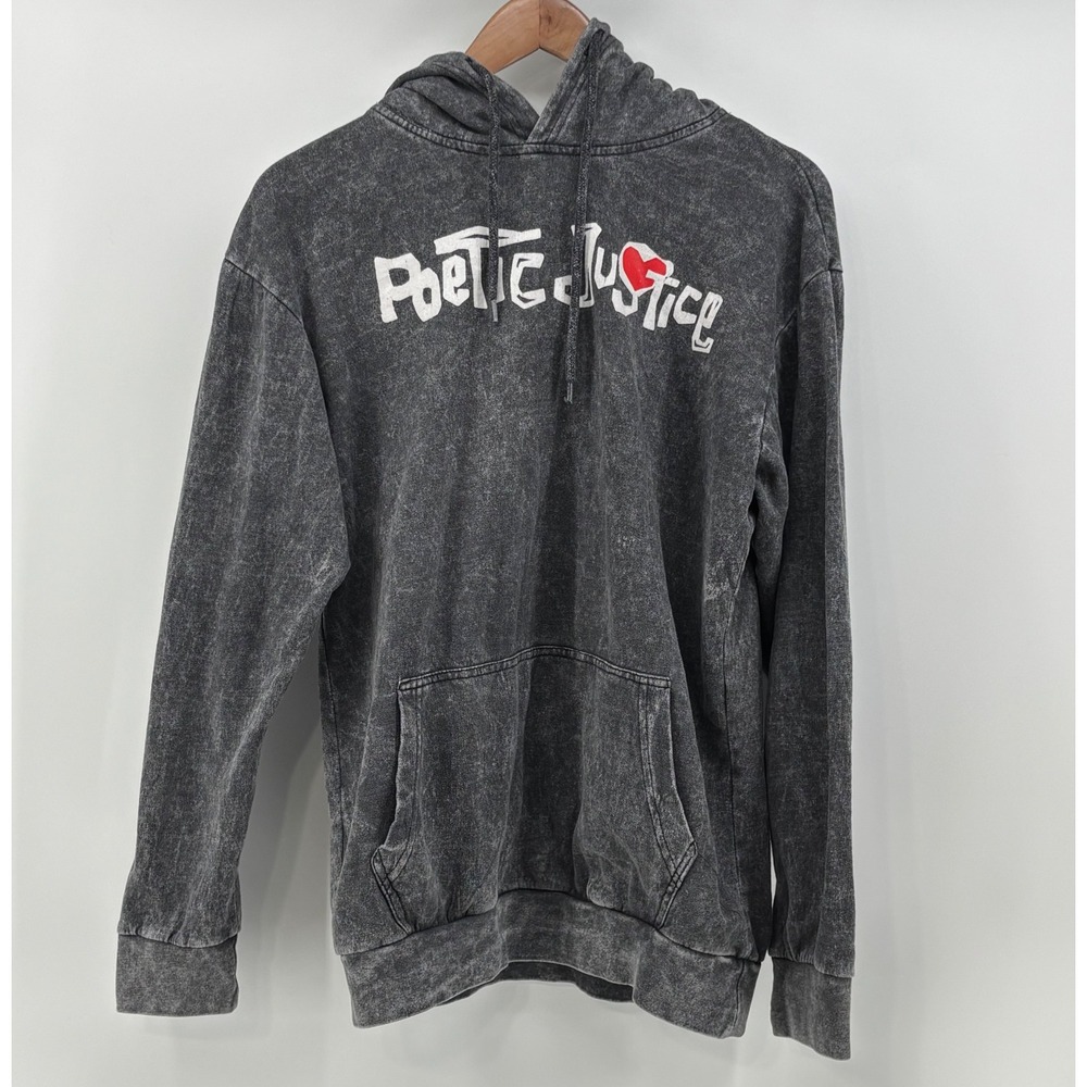 Poetic Justice Tupac Shakur Hoodie Men Small Gray Acid Wash Graphic Chemistry